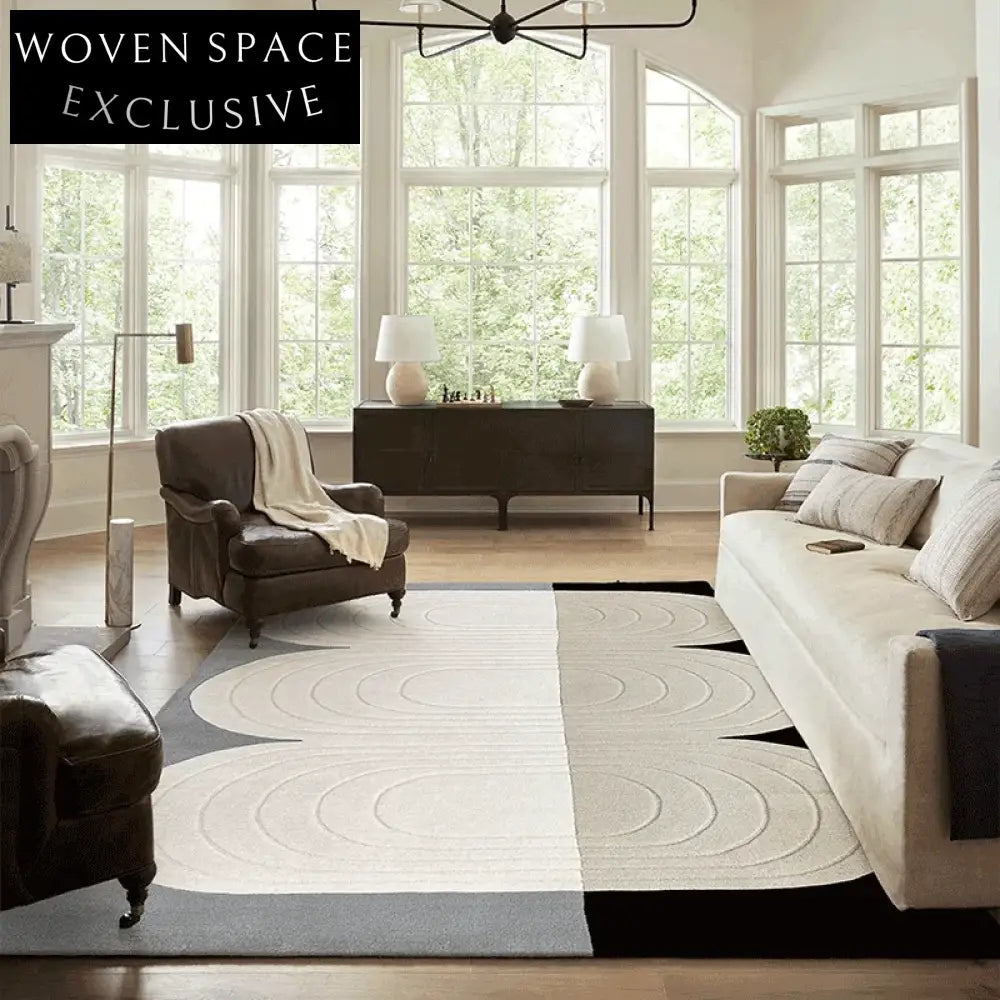 Luxury French Vintage Striped Coffee Table Rug - Modern Minimalist Home Carpet