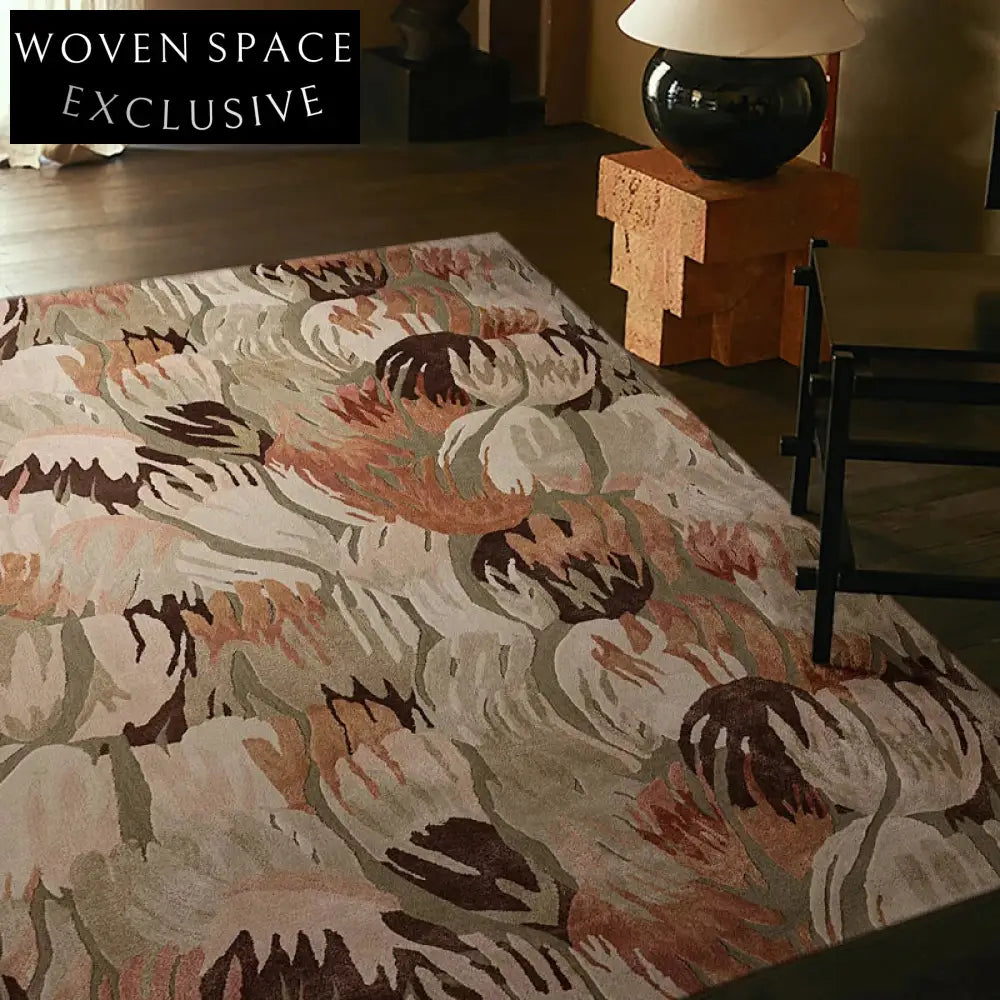 Luxury French Vintage Wool Blend Coffee Table Area Rug, Custom Striped Carpet