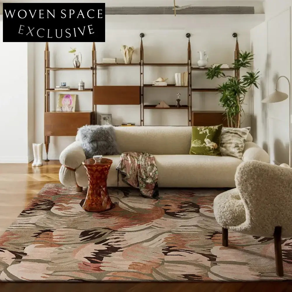 Luxury French Vintage Wool Blend Coffee Table Area Rug, Custom Striped Carpet