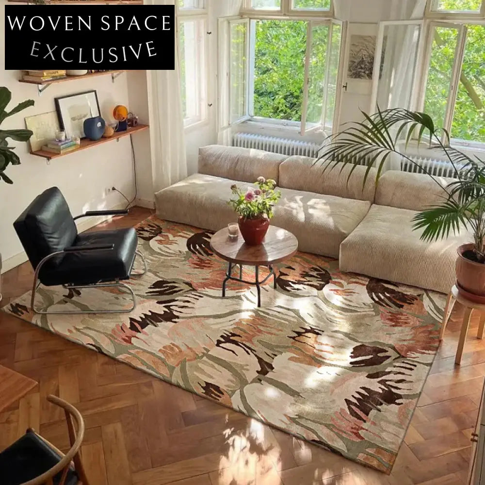 Luxury French Vintage Wool Blend Coffee Table Area Rug, Custom Striped Carpet