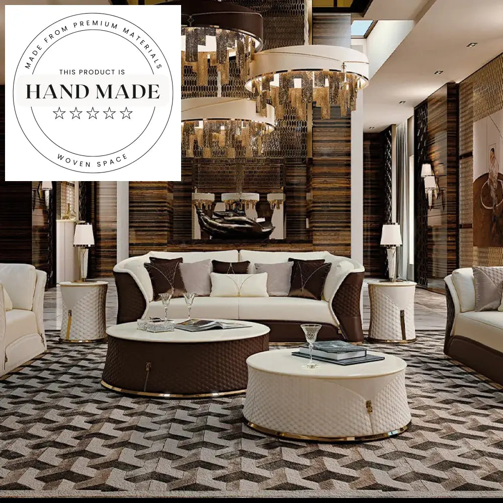 Luxury Genuine Leather Tufted Modern Villa Living Room Sectional Sofa