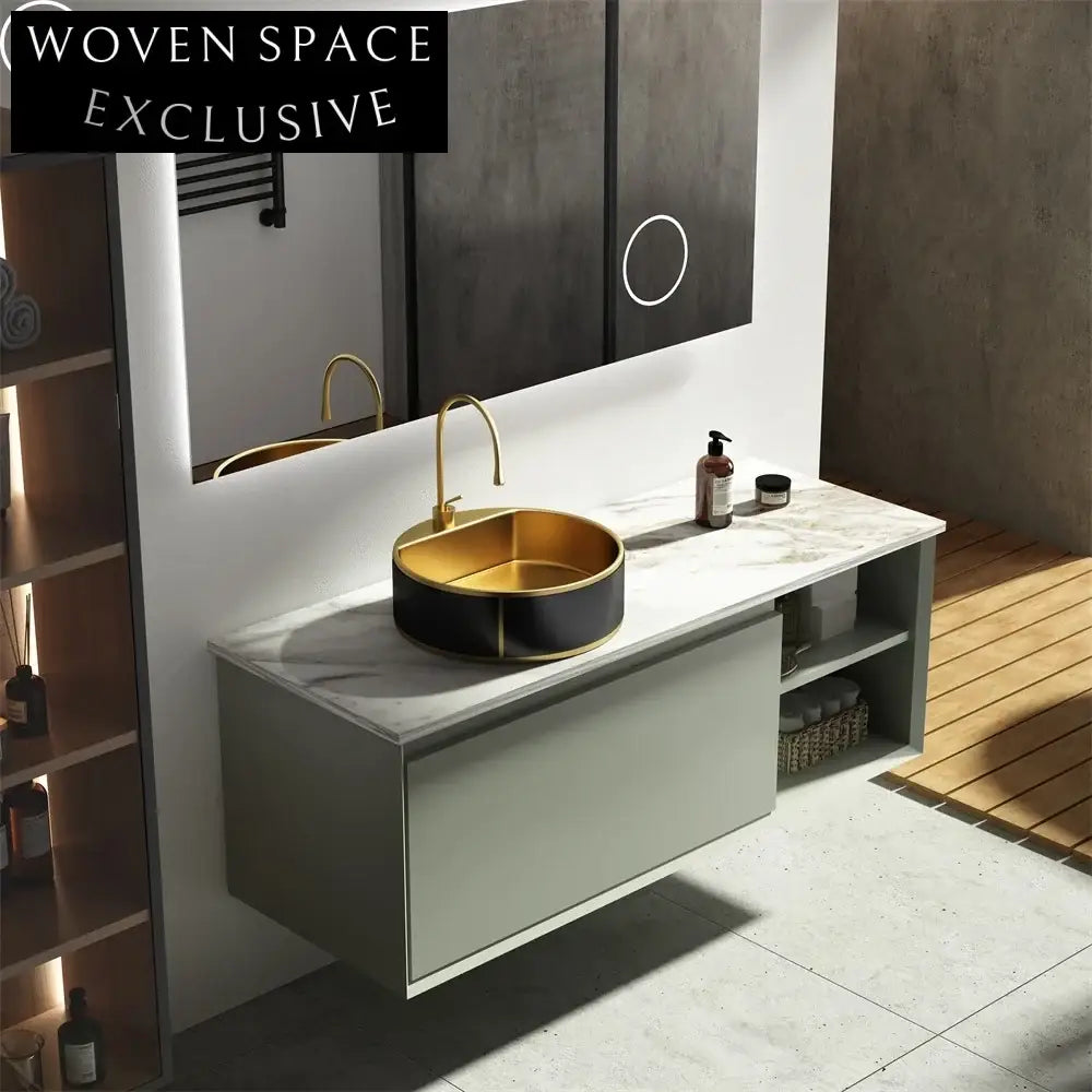 Luxury Gold Round Stainless Steel Vessel Sink, Above Counter Bathroom Basin