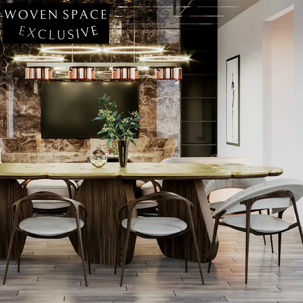 Luxury Gold Stainless Steel Dining Table with Solid Wood Legs for Restaurants