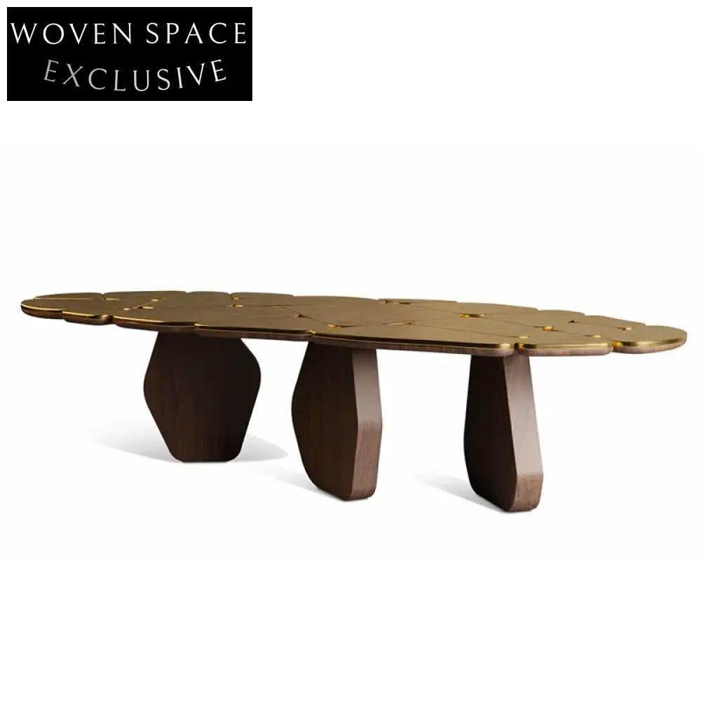 Luxury Gold Stainless Steel Dining Table with Solid Wood Legs for Restaurants