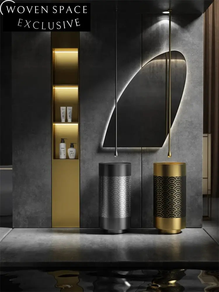 Luxury Gold Stainless Steel Pedestal Wash Basin with Unique Fish Scale Design