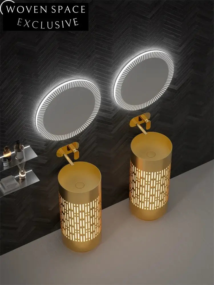 Luxury Gold Stainless Steel Pedestal Wash Basin with Unique Fish Scale Design
