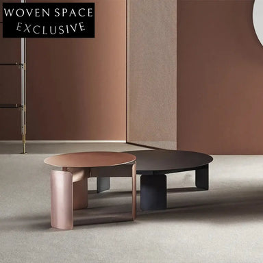 Luxury Gold Stainless Steel Round Coffee Table Set Modern Living Room