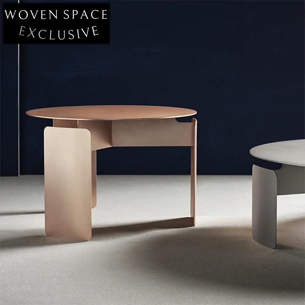 Luxury Gold Stainless Steel Round Coffee Table Set Modern Living Room