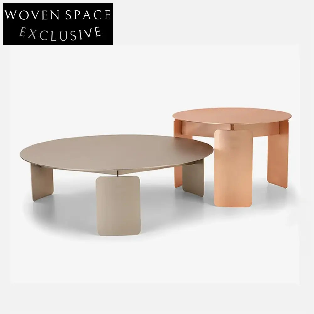 Luxury Gold Stainless Steel Round Coffee Table Set Modern Living Room