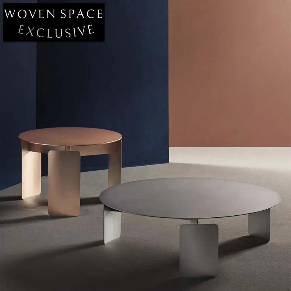 Luxury Gold Stainless Steel Round Coffee Table Set Modern Living Room