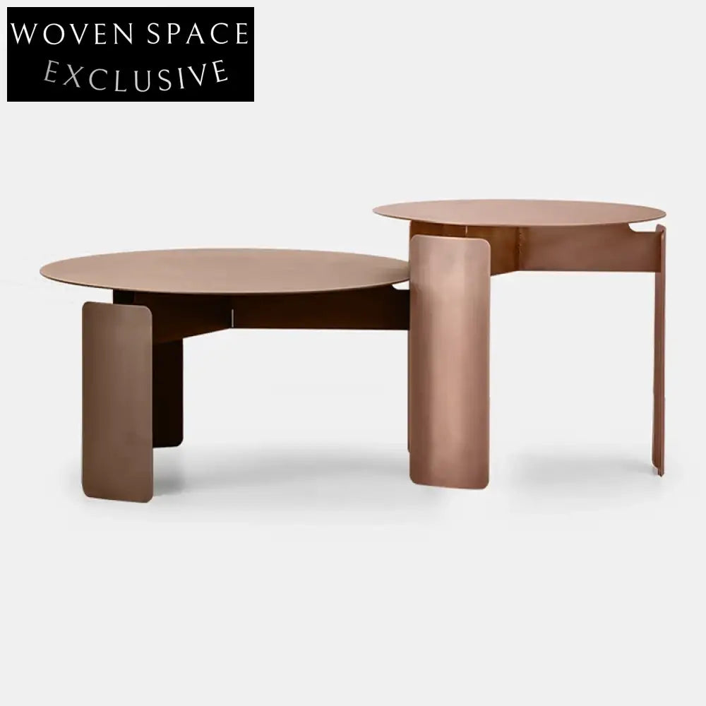 Luxury Gold Stainless Steel Round Coffee Table Set Modern Living Room
