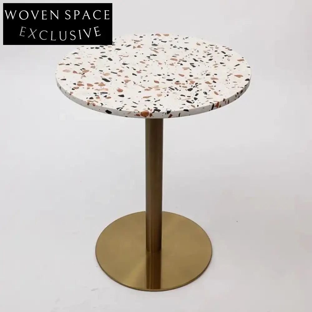 Luxury Gold Stainless Steel Terrazzo Dining Table with Modern Round Top