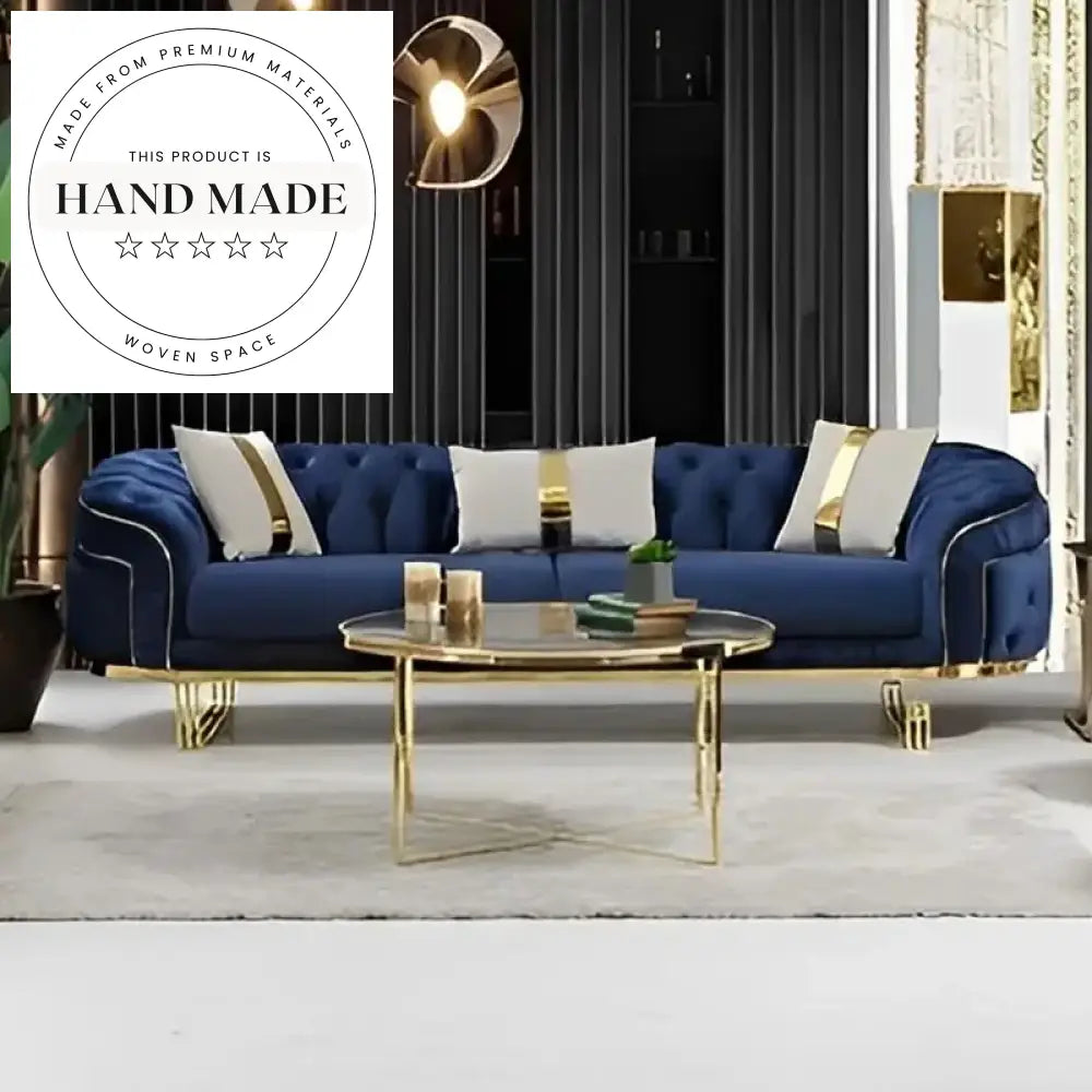 Luxury Gold Stainless Steel Velvet Upholstered 3 Seater Lounge Sofa
