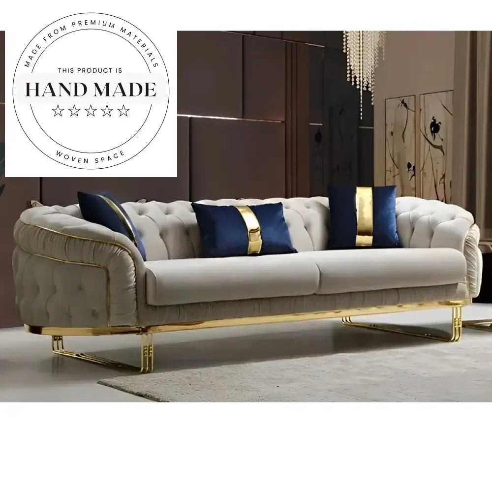Luxury Gold Stainless Steel Velvet Upholstered 3 Seater Lounge Sofa