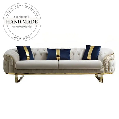 Luxury Gold Stainless Steel Velvet Upholstered 3 Seater Lounge Sofa