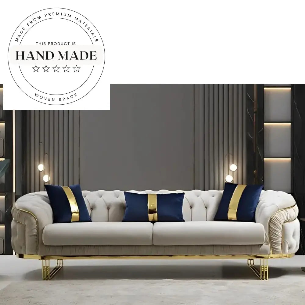 Luxury Gold Stainless Steel Velvet Upholstered 3 Seater Lounge Sofa