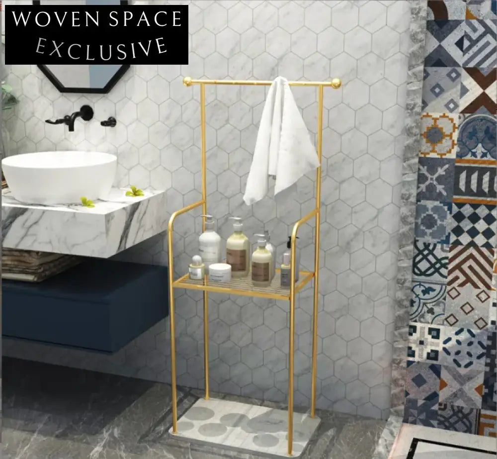 Luxury Gold SUS 304 Freestanding Towel Rack with White Marble Base Shelf