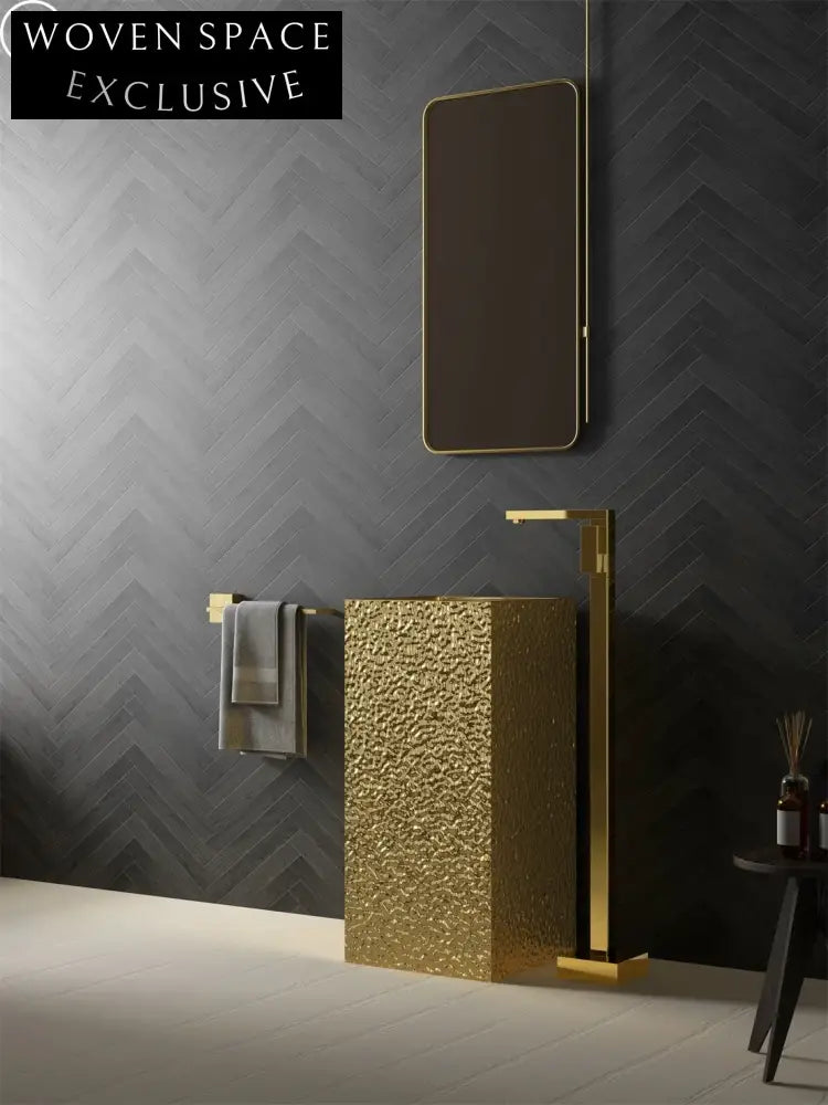 Luxury Gold Textured Stainless Steel Freestanding Modern Bathroom Sink Basin