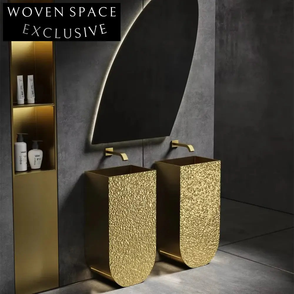 Luxury Gold Textured Stainless Steel Freestanding Modern Bathroom Sink Basin