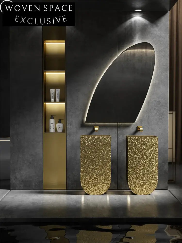 Luxury Gold Textured Stainless Steel Freestanding Modern Bathroom Sink Basin