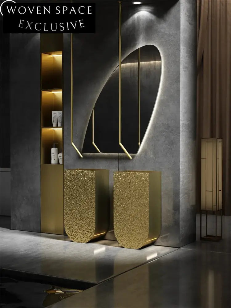 Luxury Gold Textured Stainless Steel Freestanding Modern Bathroom Sink Basin
