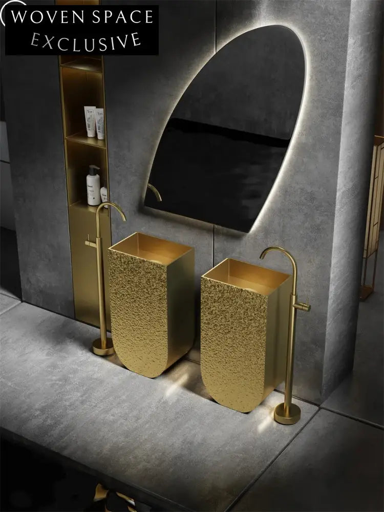 Luxury Gold Textured Stainless Steel Freestanding Modern Bathroom Sink Basin