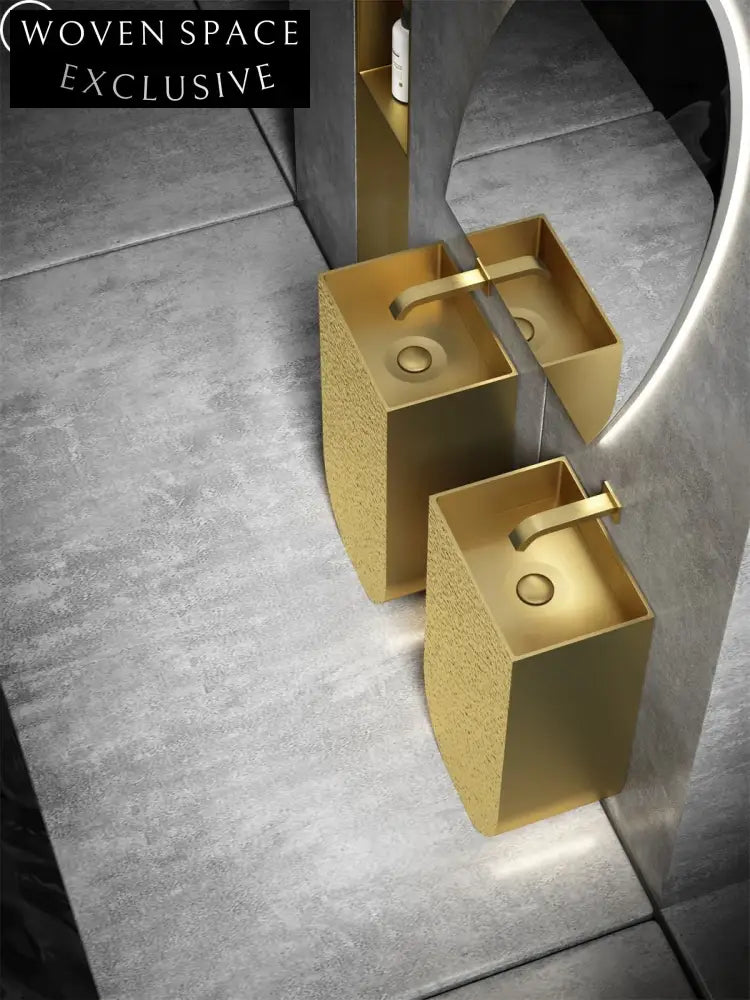 Luxury Gold Textured Stainless Steel Freestanding Modern Bathroom Sink Basin