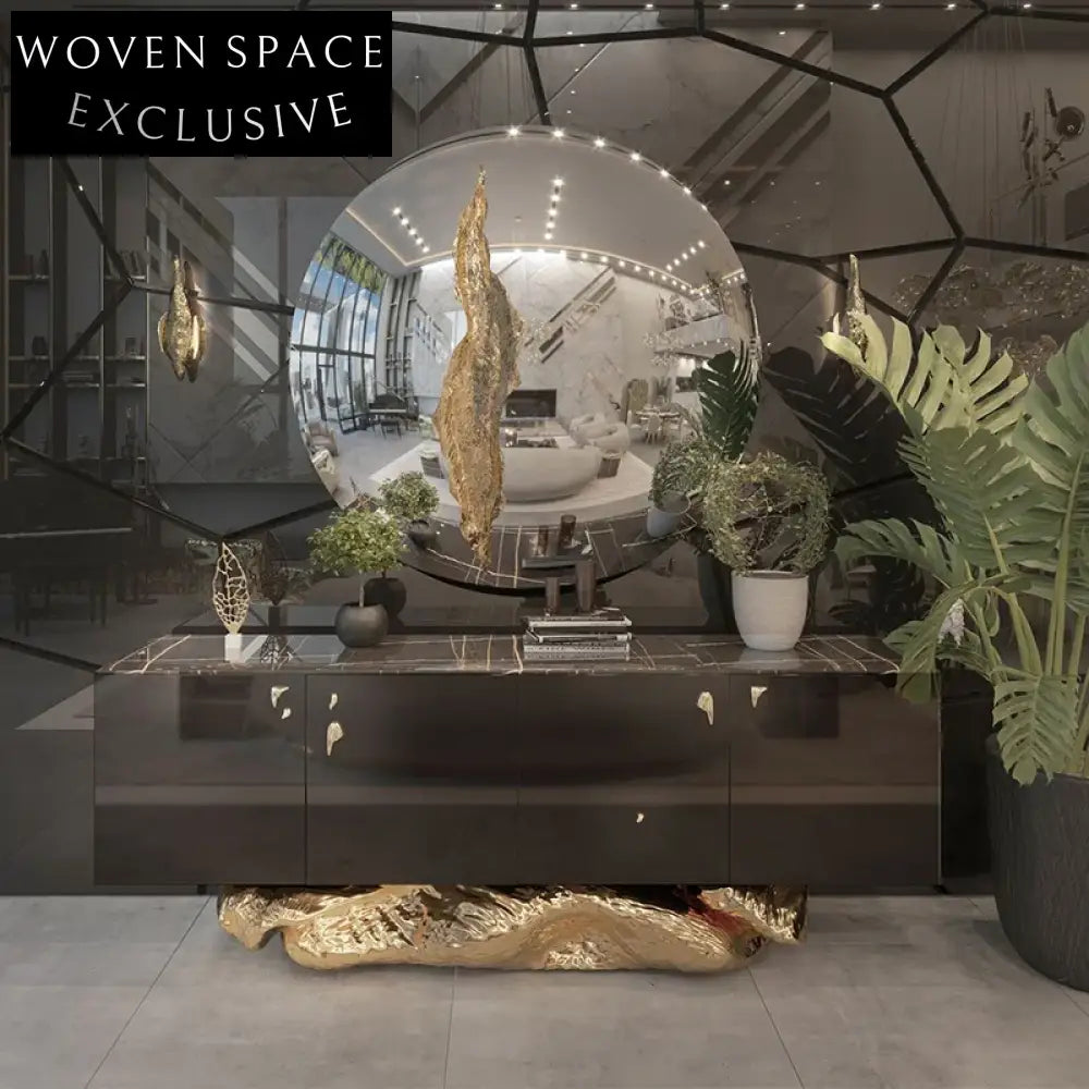 Luxury Golden Metal Marble Sideboard Console TV Unit for Modern Living Room