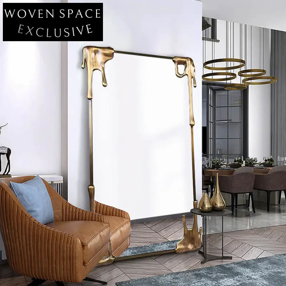 Luxury Golden Rectangle Full-Length Solid Wood Framed Wall Mirror for Decor