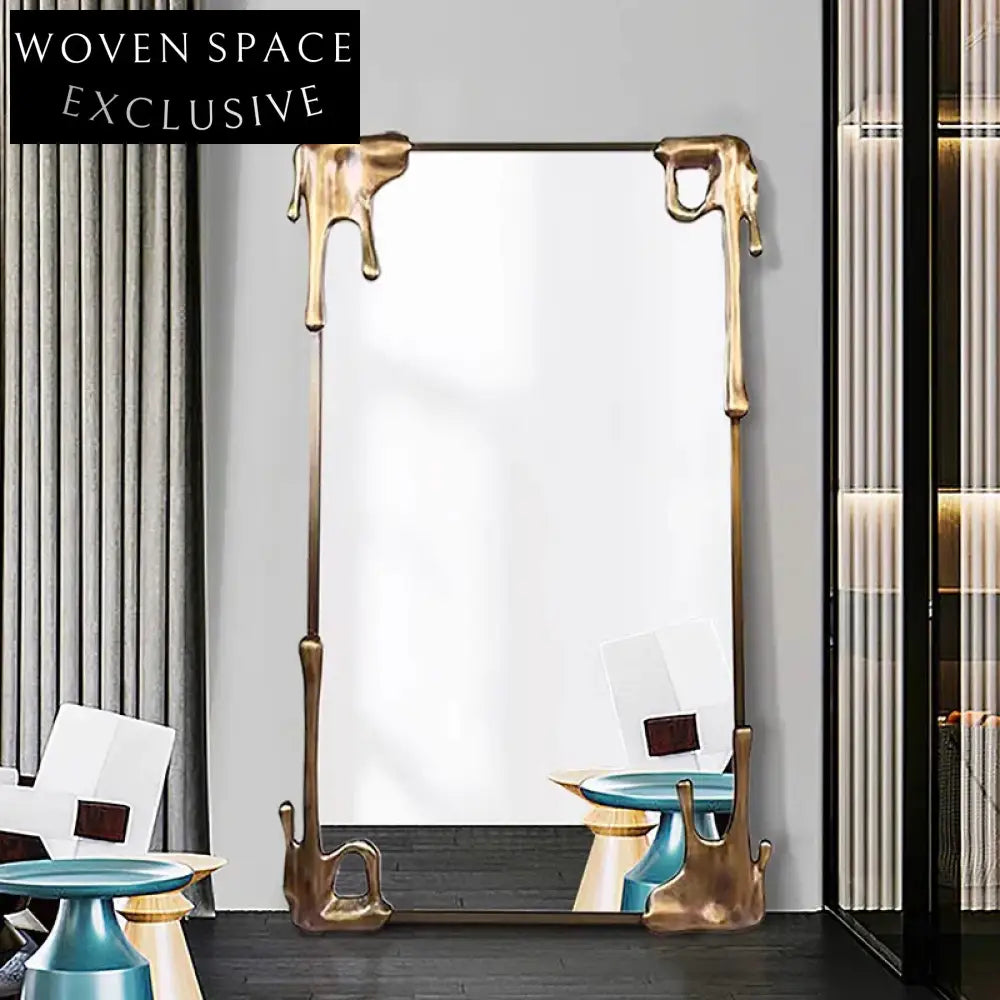 Luxury Golden Rectangle Full-Length Solid Wood Framed Wall Mirror for Decor
