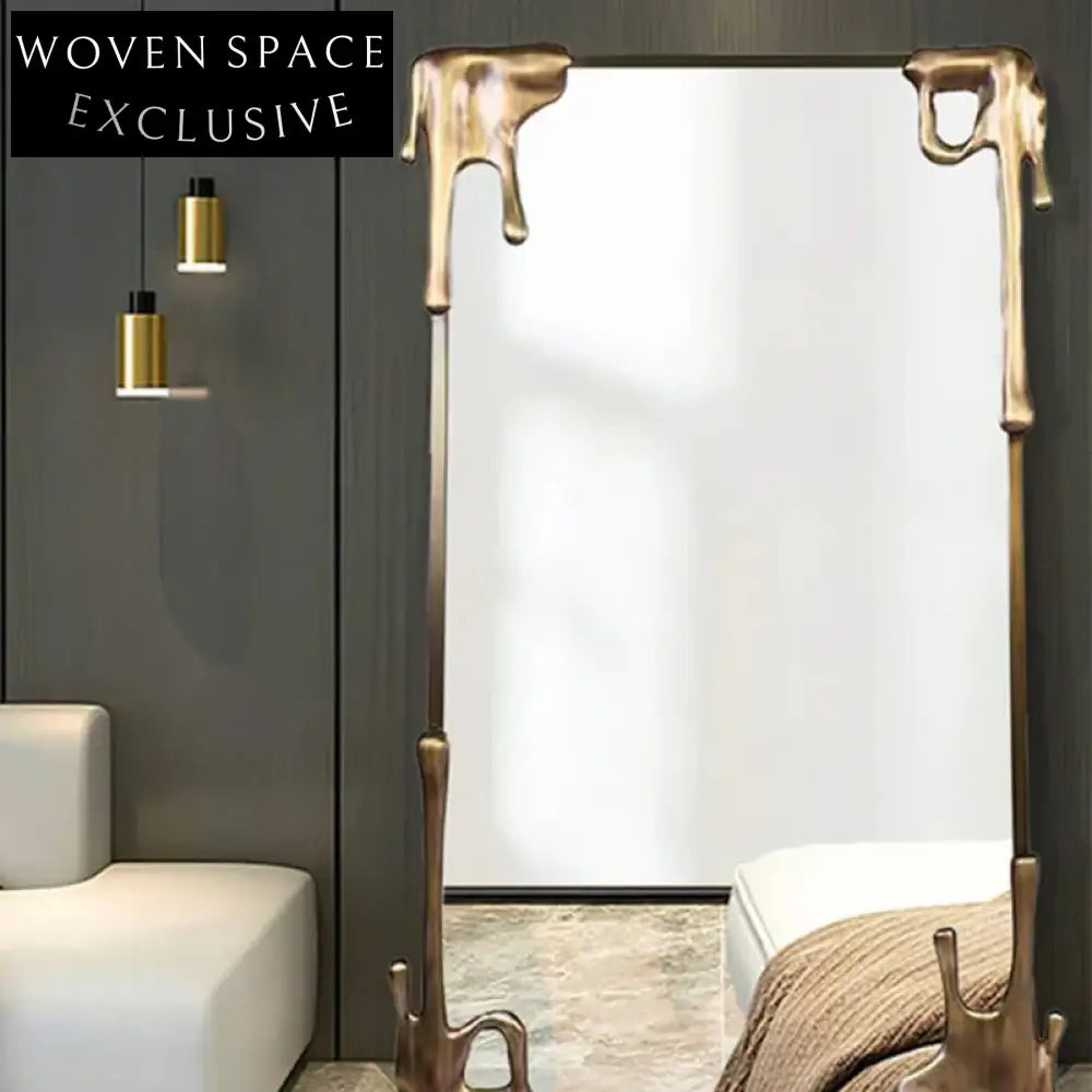 Luxury Golden Rectangle Full-Length Solid Wood Framed Wall Mirror for Decor