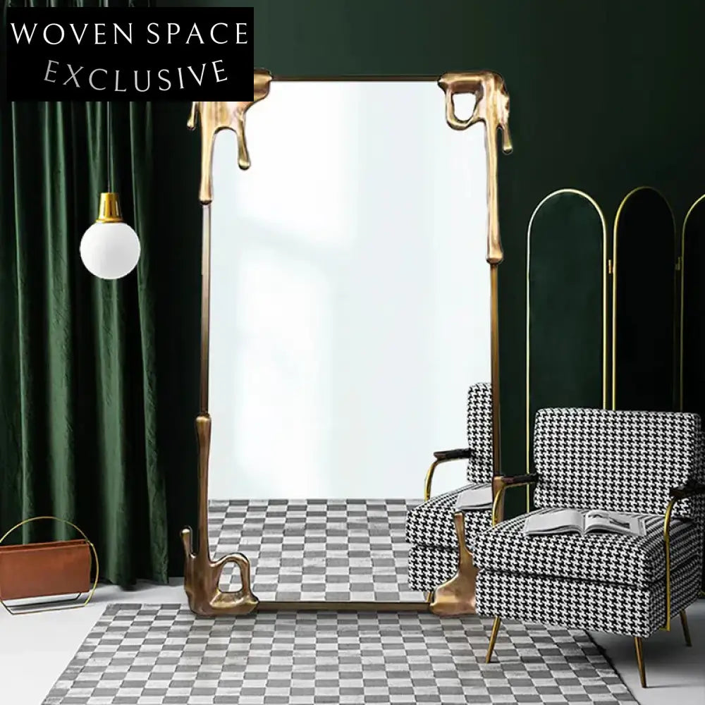 Luxury Golden Rectangle Full-Length Solid Wood Framed Wall Mirror for Decor