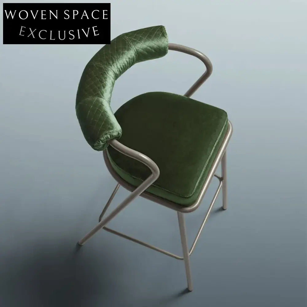 Luxury Green Velvet Fabric Metal Leg High Bar Stool for Kitchen Dining