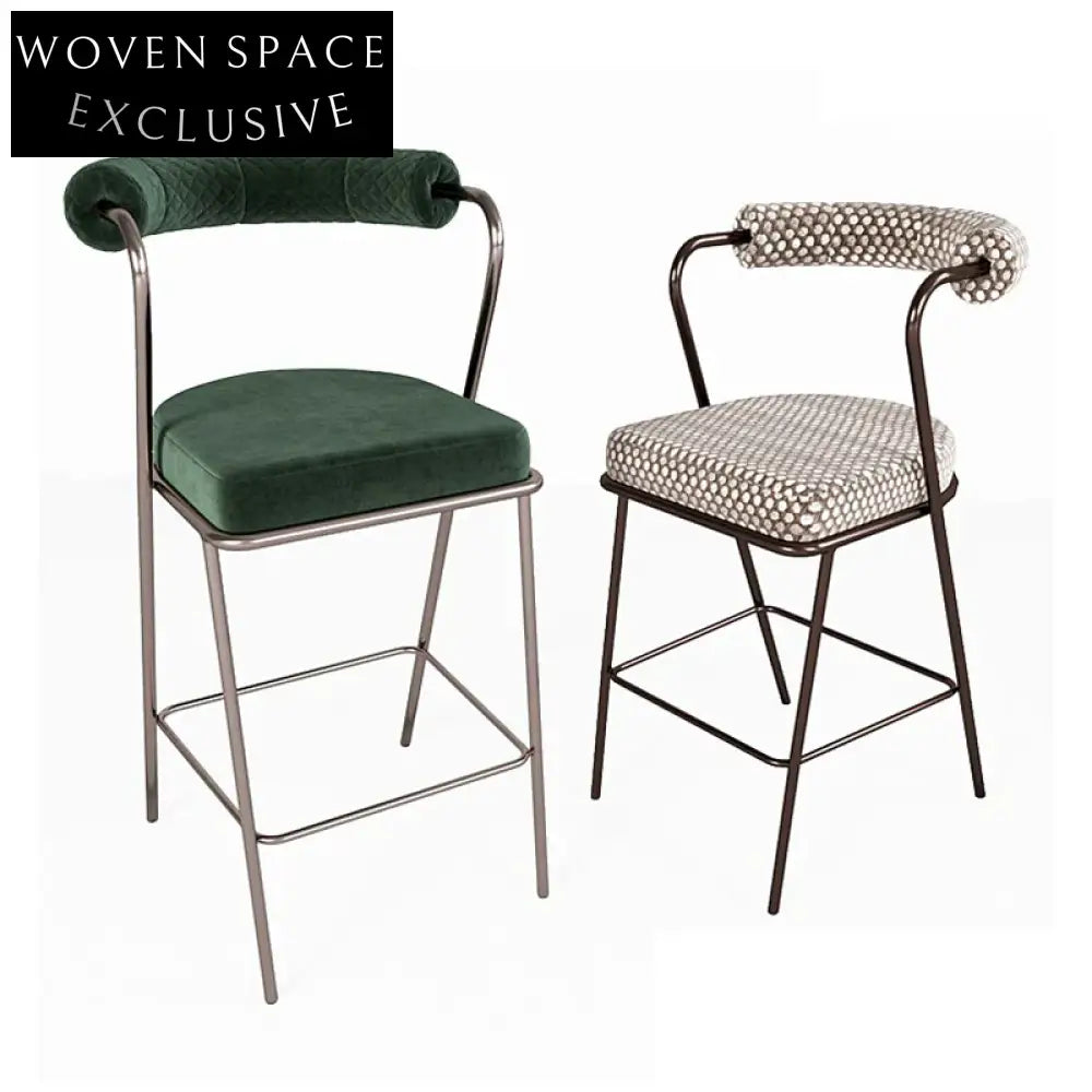 Luxury Green Velvet Fabric Metal Leg High Bar Stool for Kitchen Dining