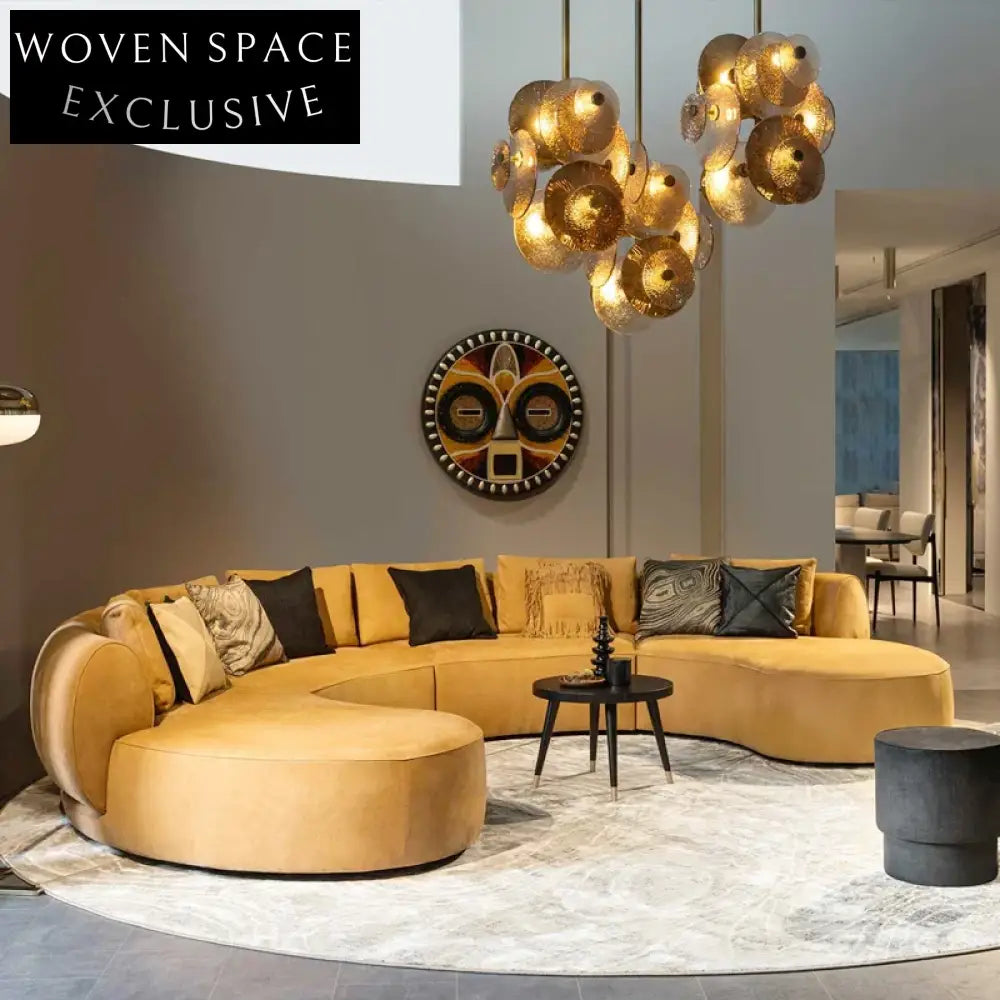 Luxury Half-Round Suede Fabric Modular Sectional Low Arm Floor Sofa