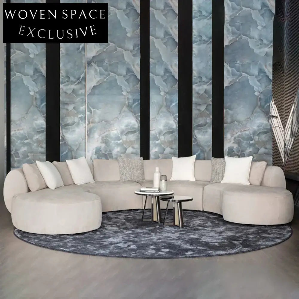 Luxury Half-Round Suede Fabric Modular Sectional Low Arm Floor Sofa