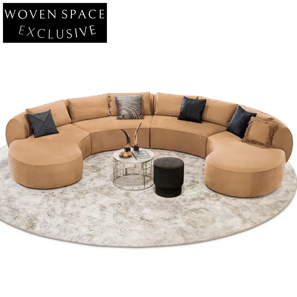 Luxury Half-Round Suede Fabric Modular Sectional Low Arm Floor Sofa