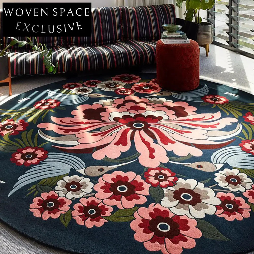 Luxury Hand-Tufted Wool Area Rug: American Retro French Floral Design for Living Room