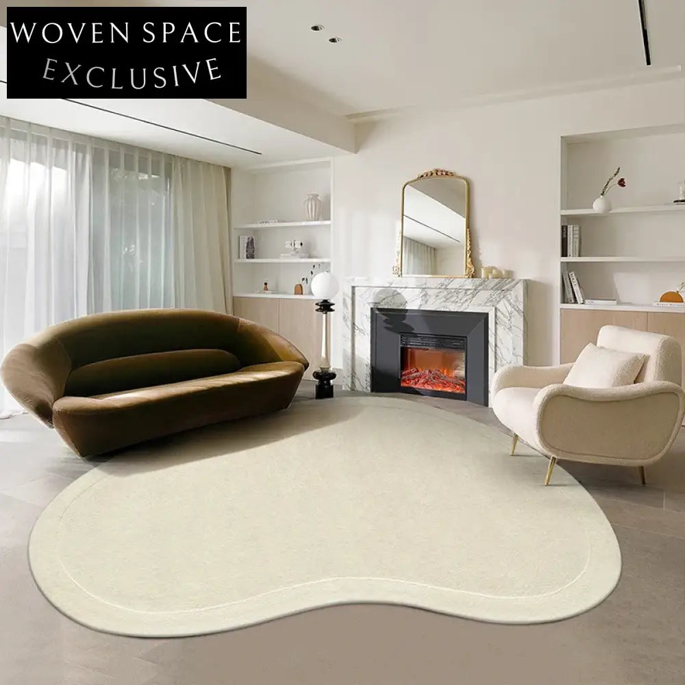 Luxury Handmade Cream Irregular Wool Area Rug for Modern Living Rooms