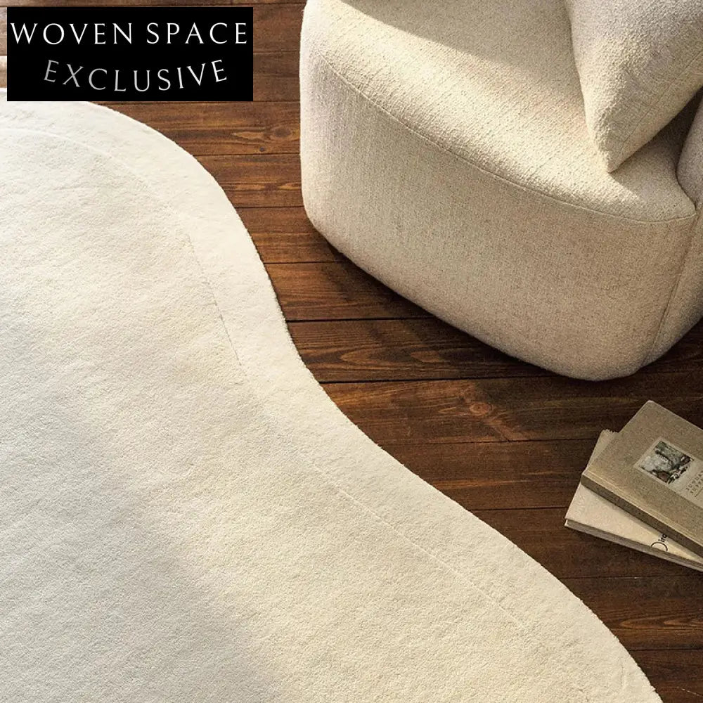 Luxury Handmade Cream Irregular Wool Area Rug for Modern Living Rooms