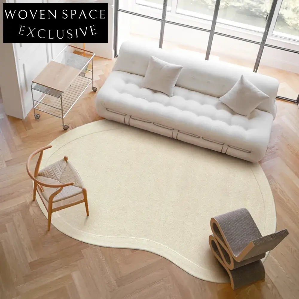 Luxury Handmade Cream Irregular Wool Area Rug for Modern Living Rooms