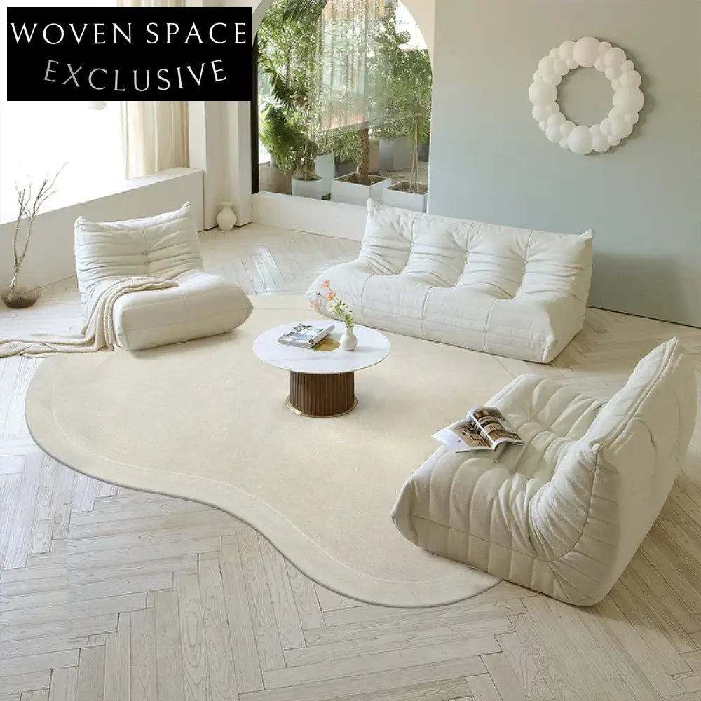 Luxury Handmade Cream Irregular Wool Area Rug for Modern Living Rooms