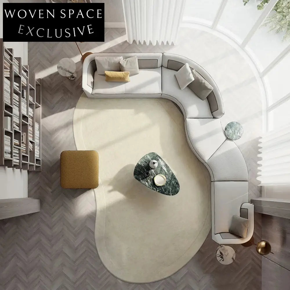 Luxury Handmade Cream Irregular Wool Area Rug for Modern Living Rooms