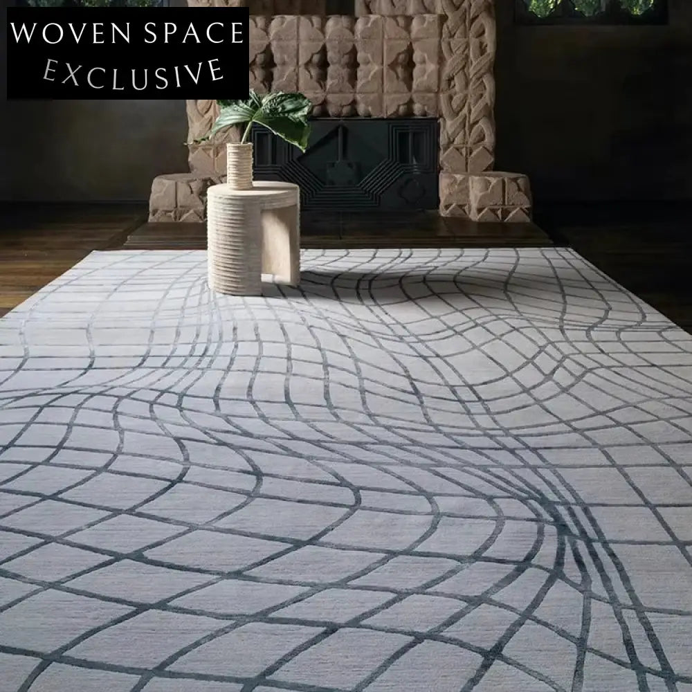 Luxury Handmade Modern Striped Pattern Polyester Area Rug for Living Room Decor