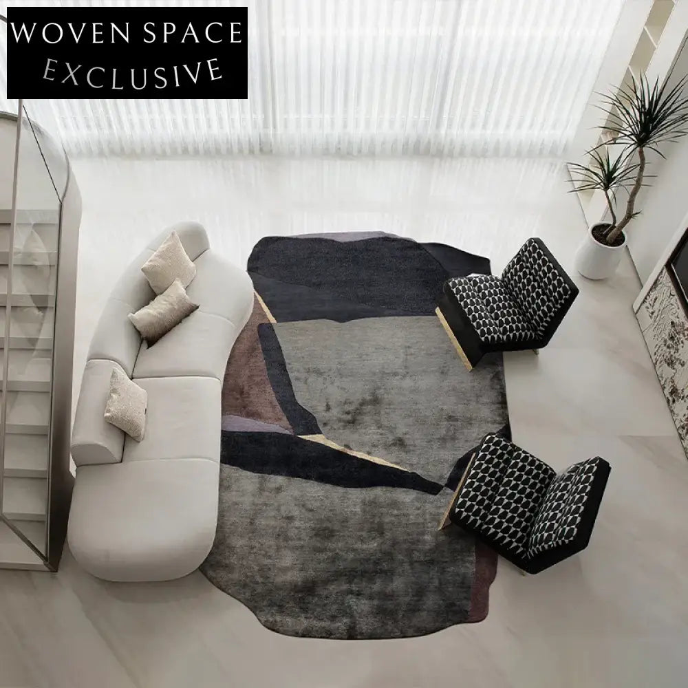 Luxury Irregular Hand-Woven Silk Tencel Area Rug for Modern Living Room Decor