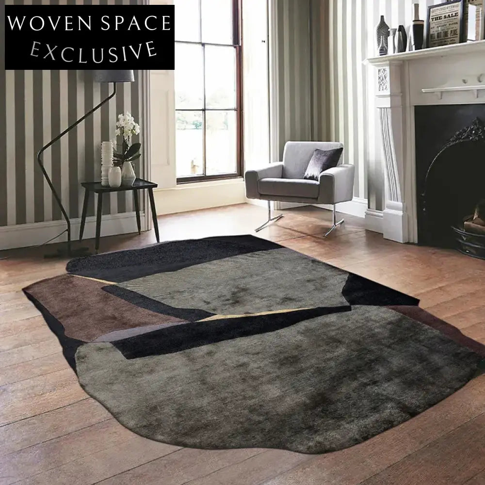 Luxury Irregular Hand-Woven Silk Tencel Area Rug for Modern Living Room Decor