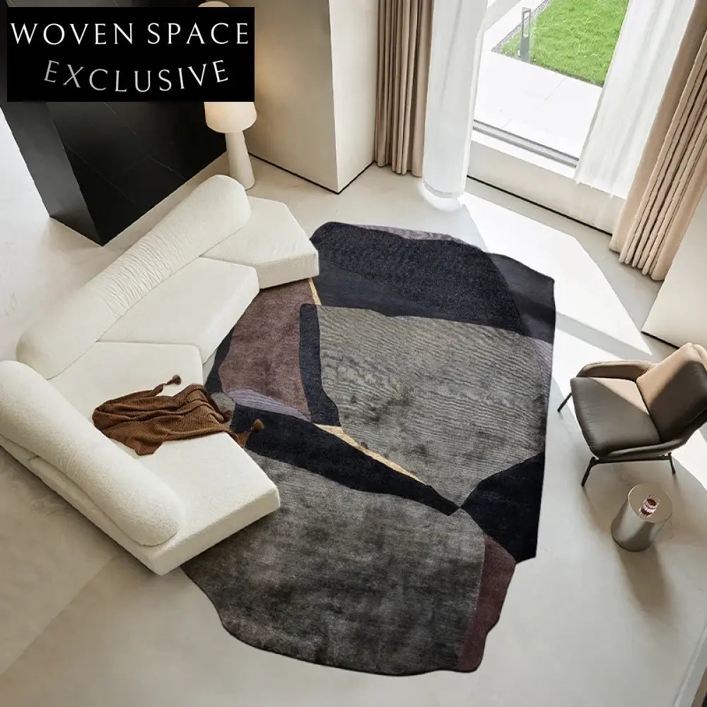 Luxury Irregular Hand-Woven Silk Tencel Area Rug for Modern Living Room Decor