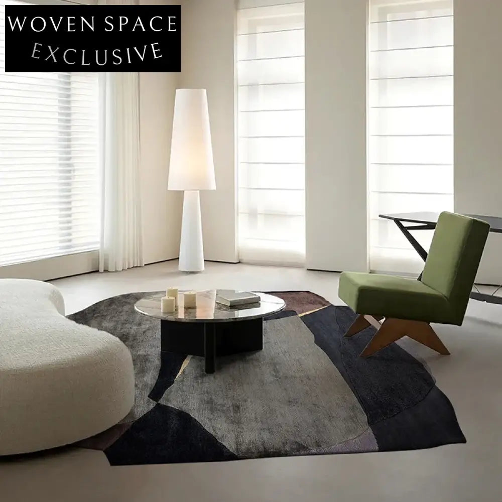 Luxury Irregular Hand-Woven Silk Tencel Area Rug for Modern Living Room Decor
