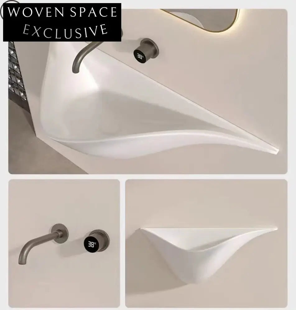 Luxury Irregular Matte Wall-Mounted Ceramic Washbasin - Modern Space-Saving Bathroom Sink