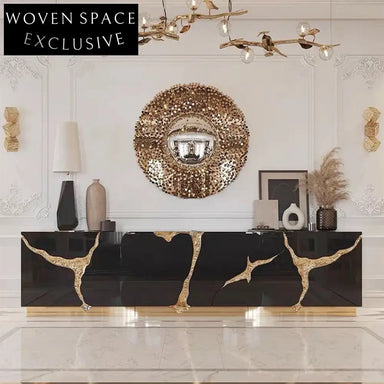 Luxury Italian Design Black & Gold Solid Wood Living Room Storage Cabinet